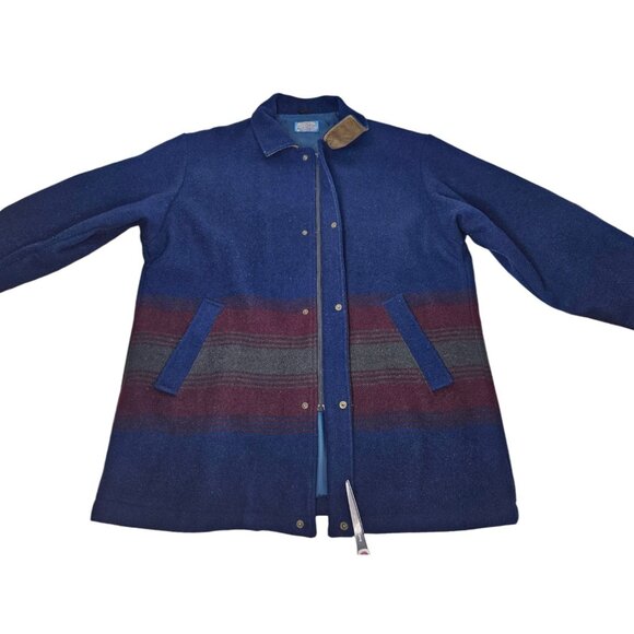 VTG Pendleton Virgin Wool Overcoat Jacket Blue Men's Large Striped Lined - Picture 5 of 16